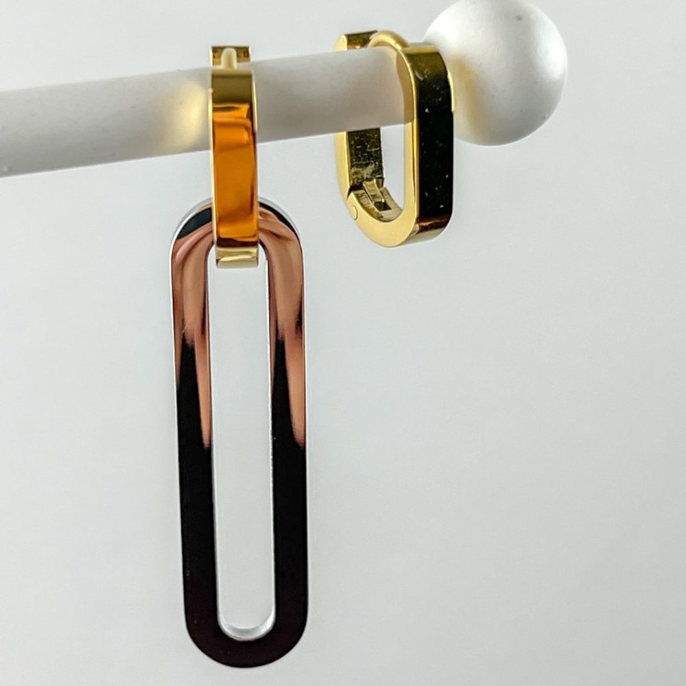 Dangle Oval Hoops 2 In 1 Earrings Dual Color Long Earrings Drop Earrings - Picture 9 of 9